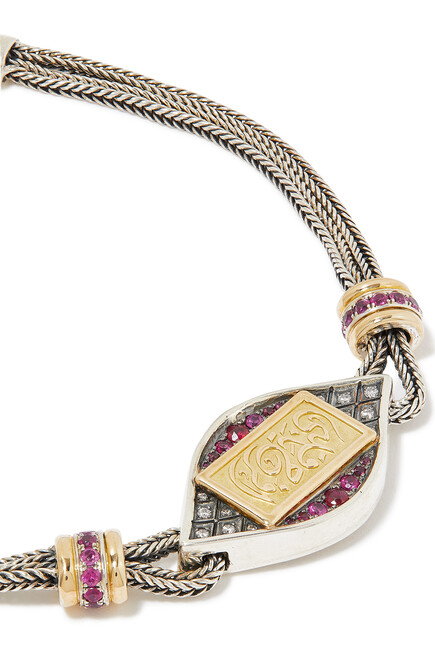 Art Deco Bracelet, Sterling Silver, 18k Yellow Gold with Ruby & Diamond